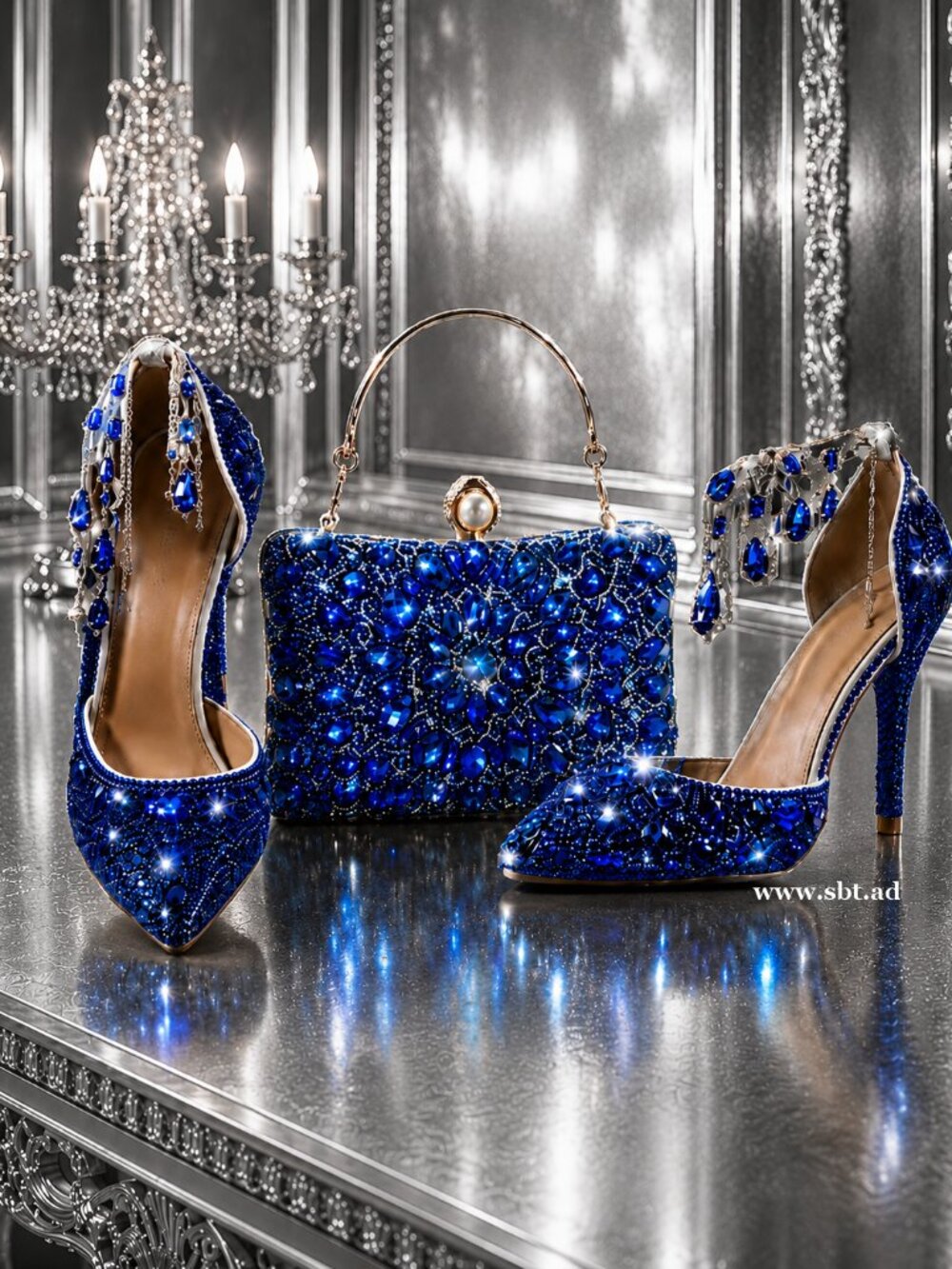 NWT Beautiful Sparkling Bling Royal Blue Sequin Dress Heels Clutch +FREE Gift - Picture 7 of 13